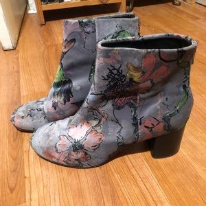 Grey Floral Velvet Drea Booties